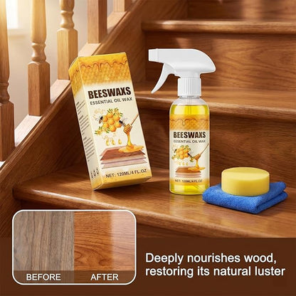 Beeswax Wood Polish Spray, Beeswax Essential Oil Wax, 2026 Upgrade Bees wax Furniture Polish and Cleaner with Sponge and Towel, Natural BeeswaxCleaner for Furniture Floors Cabinets (1Pcs)