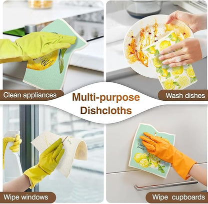 Swedish Dishcloths for Kitchen | 6 Pack Floral Reusable Paper Towels Washable | Swedish Dish Towels | Non-Scratch Cellulose Sponge Cloths | No Odor, Biodegradable Cleaning Cloths, Lemon