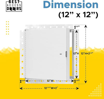 Best 12” x 12” Fire-Rated Insulated Metal Access Panel with Bead Flange, 16-Gauge Cold Rolled Steel, 2” Mineral Wool Insulated Access Door for Fire-Rated Walls/Ceilings, LEED, AMZ-BA-FRI-DF