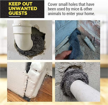 0000 Steel Wool for Mice Control - 24Pack Fine Grade Stainless Steel Wool for Filling Holes, Rodent Proofing & Home Protection - Metal Wool for Gaps, Wood & Metal Surfaces