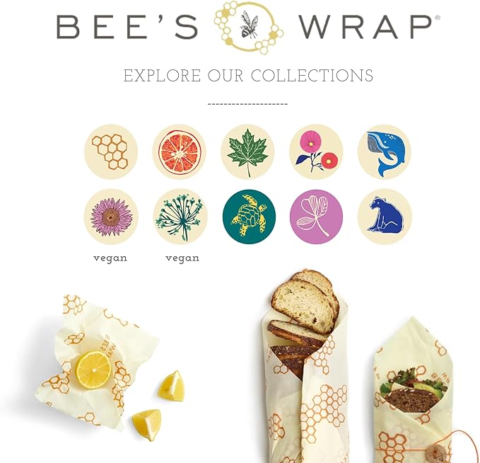 Bee's Wrap Vegan Beeswax Wraps for Food - Cut to Size 14x52" Beeswax Wrap Roll - Plastic Free Made in USA Reusable Natural Food Wrap - Meadow Magic