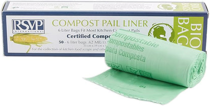 RSVP International Kitchen Collection Compost Pail, 1 Gallon Compostable Bags, Green