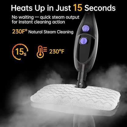 Steam Mop,12 in 1 Steam Cleaner for Home,15s Fast Heat-Up Steam Mops for Floor Cleaning with 180° Adjustable Mop Head,Detachable Handheld Steamer for Hardwood,Tile,Carpet, Clothes,Windows & Furniture