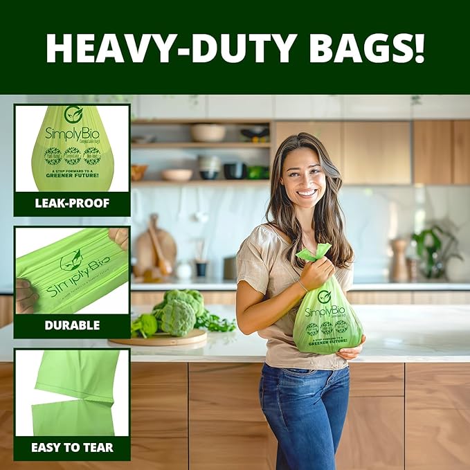 3 Gallon Compostable Trash Bags, Handle-Ties Food Waste Bags Thick 0.67 Mil, 11.36 Liter, 80 Bags, Small Kitchen Food Scrap Waste Bag, ASTM D6400, US BPI and OK Compost Home Certified