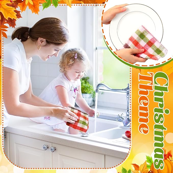 Mindsoft 36 Pcs Thanksgiving Reusable Paper Towels Rolls Washable Bulk Thanksgiving Pumpkin Turkey Kitchen Towels Paperless Reusable Cloth Cotton Napkins with Cardboard for Kitchen Bathroom