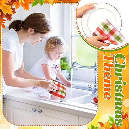 Mindsoft 36 Pcs Thanksgiving Reusable Paper Towels Rolls Washable Bulk Thanksgiving Pumpkin Turkey Kitchen Towels Paperless Reusable Cloth Cotton Napkins with Cardboard for Kitchen Bathroom