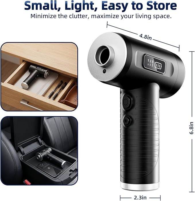 Compressed Air Duster & Vacuum Cleaner-3 Gear Adjustable 100000RPM Handheld Car Vacuum/Air Blower,Electric Air Duster with LED Light for Keyboard Electric Devices Cleaning.Replaces Compressed Air Cans