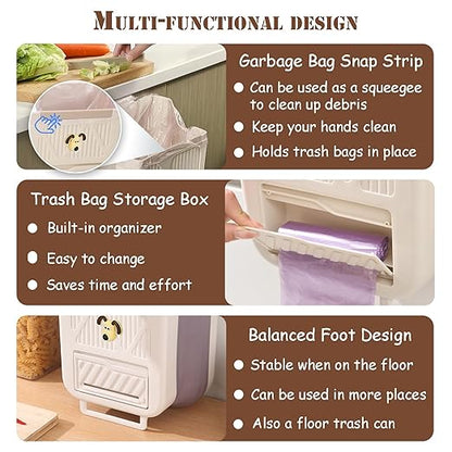 Hanging Trash Can for Kitchen Cabinet Door, 2.64 Gallon Hanging Trash Can with Space-Saving Design, Collapsible Waste Bin for Kitchen,Cabinet Door, Bathroom, RV, Car & Camping (Grey, 10L)