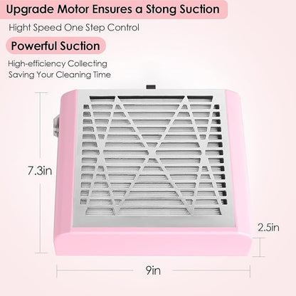 Nail Vacuum Dust Collector for Nails Pink Nail Dust Collector Vacuum, Nail Duster Collector Fan for Nails Dust Collector Acrylic Nails with a Brush for Manicure Salon