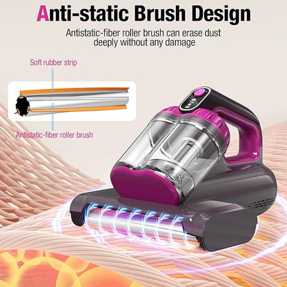 BYHUME Mattress Vacuum Cleaner, 17Kpa Bed Vacuum Cleaner, 273nm UV-C Light & Ultrasonic 145°F Heating, 80000 RPM/Min Brushroll Rotation, Wide Suction Port for Pillows Cribs Sofa, Black Corded