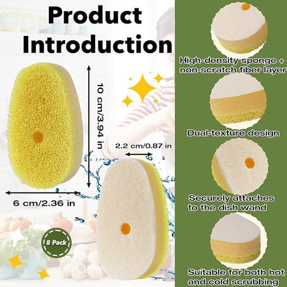 (8 Pcs) Dish Wand Sponge Refills – Compatible with Scrub Daddy Dish Wand, Non-Scratch Replacement Heads for Kitchen Cleaning, Yellow (Sponge Heads Only)