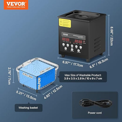 VEVOR 2L Ultra Sonic Cleaner, 60W Digital Sonic Cleaning Machine with Gentle Mode & Upgraded Degassing, 40kHz Ultrasound Cleaner Machine with Heater & Timer for Jewelry, Glasses, Tools, Retainer