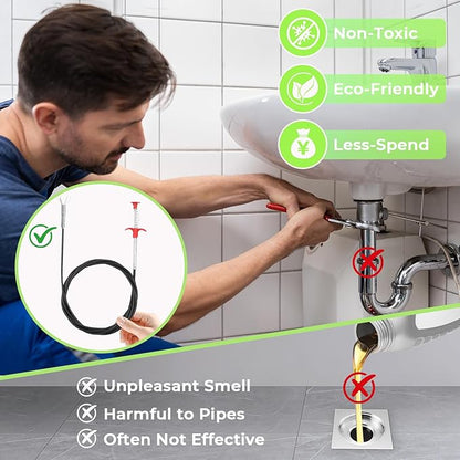 Drain Snake Auger with 4-Claw Grabber, Manual Sink Unclogger Tool, Flexible Cable for Kitchen, Bathroom Floor Drains & Pipes, Food & Hair Clog Remover (62 Inches)