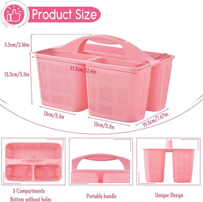 Plastic Pink Shower Caddy Basket, Divided Cleaning Portable Shower Basket with Handle Compartments Storage Organizer for Bathroom, College, Kitchen, Dorm Room Essentials