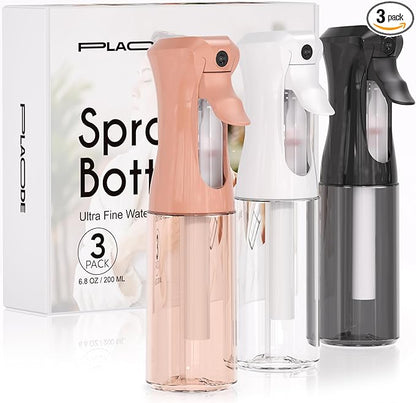 Spray Bottle for Hair, Continuous Ultra Fine Mister Spray Bottle, Refillable Water Sprayer for Hairstyling, Plants, Pets, Cleaning, Skincare (3 Pack 6.8OZ/200ML,White+Black+Terracotta)