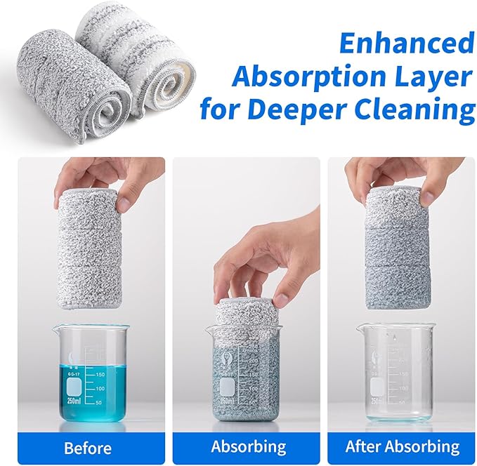 Oshang Flat Mop Head Refill, 13" X 4.9" Flat Mop Pads, Microfiber Mop Pads Flat Mop Replacement Heads (4-Pack) (White and Grey)