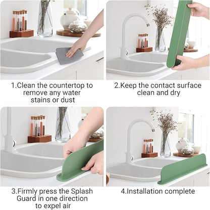 19.3 inch Silicone Sink Splash Guard, Splash Guard for Kitchen Sink Area, Backsplash Protector for Kitchen Countertop & Bathroom Bathtub with Non-Slip Strong Suction, Sage Green