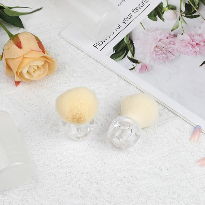 Soft Transparent Nail Dust Powder Remover Brush – Kabuki Style Cleaner for Acrylic & Gel Nail Art（2pcs)