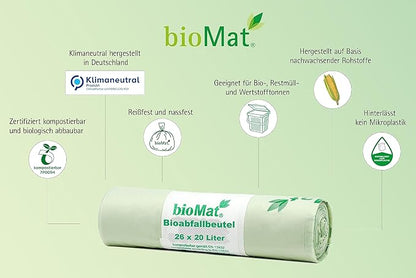 bioMat Compostable Trash Bags 4 Gallon, 50 Count, Small flat top Kitchen Food Scrap Bin Liners, BPI, CMA and OK Compost HOME certified, Meets the ASTM D6400 Standard