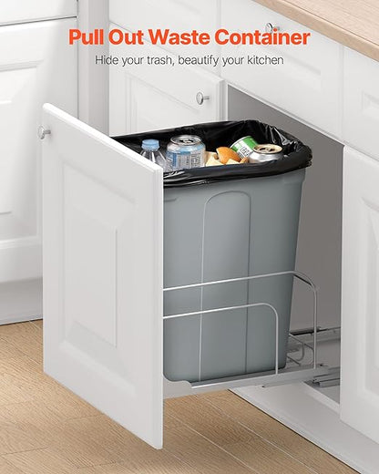 VEVOR Pullout Trash Can for Kitchen Cabinets, 35 QT Garbage Waste Recycling Bin, Under Mount Waste Container, with Heavy Duty Metal Soft Close Sliding System and Door Kit, for Sink, Under Counter