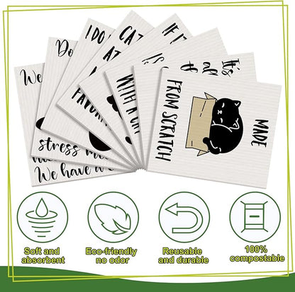 Funtery 8 Pcs Black Cat Swedish Kitchen Dishcloths Reusable Swedish Absorbent Sponge Cloths Washable Kitchen Dish Towel Quick Drying Decorative for Animal Lover Gifts for Women Hand Towel