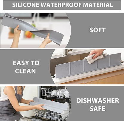 18Inch Sink Splash Guard – Extended Length & Tall Silicone Kitchen Sink Splash Guard with Overhang Drainage Design & Strong Suction Cups for Countertop (Grey, 18''x3.5'')