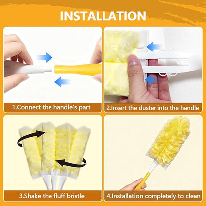 40 Pack Duster Refills Kit Disposable for Swiffer Duster Handle,360° Deep Cleaner Heavy Duty Replacement with 1 Handle,for Home, Blinds, Car, Pet, Furniture, Fans(Yellow)