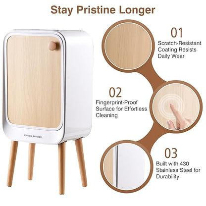 Motion Sensor Touchless Trash Can for Living Room Bedroom, 5.3 Gallon/20L Automatic Stainless Steel Slim Tall Garbage Can with Butterfly Lid&Legs, Wood Color