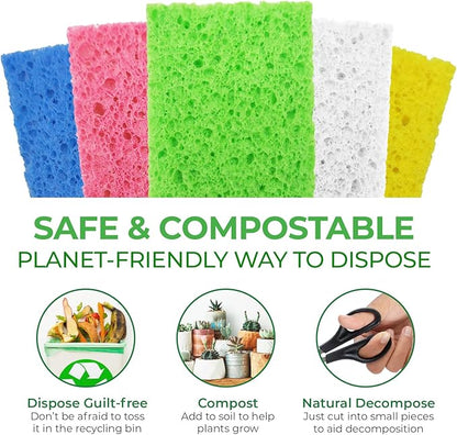 AIRNEX Compressed Cellulose Sponges - 16 Pack Natural Pop Up Dish Sponge for Kitchen - Compostable Plant-Based Cleaning Sponges Bulk – Non Scratch Natural Sponge for Dishes & Household Cleaning