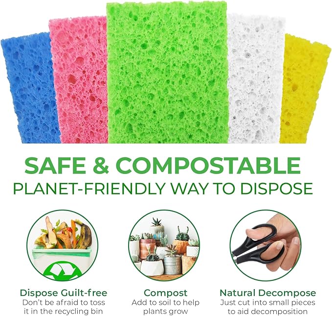 AIRNEX Compressed Cellulose Sponges - 32 Pack Natural Pop Up Dish Sponge for Kitchen - Compostable Plant-Based Cleaning Sponges Bulk – Non Scratch Natural Sponge for Dishes & Household Cleaning