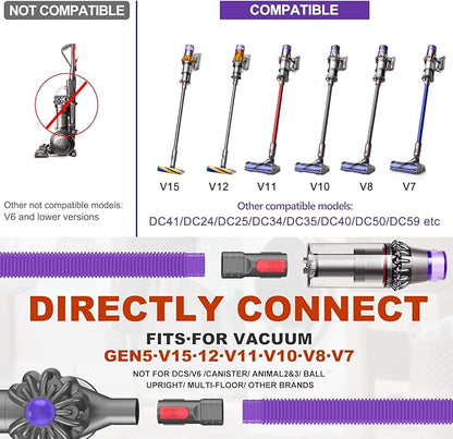 Sealegend Dryer Lint Vacuum Attachment Hose Compatible with Dyson V15 V12 V11 V10 V8 V7 Gen5 Cordless Vacuum Cleaner, Flexible Dryer Vent Cleaner Kit Lint Removal Tool Purple