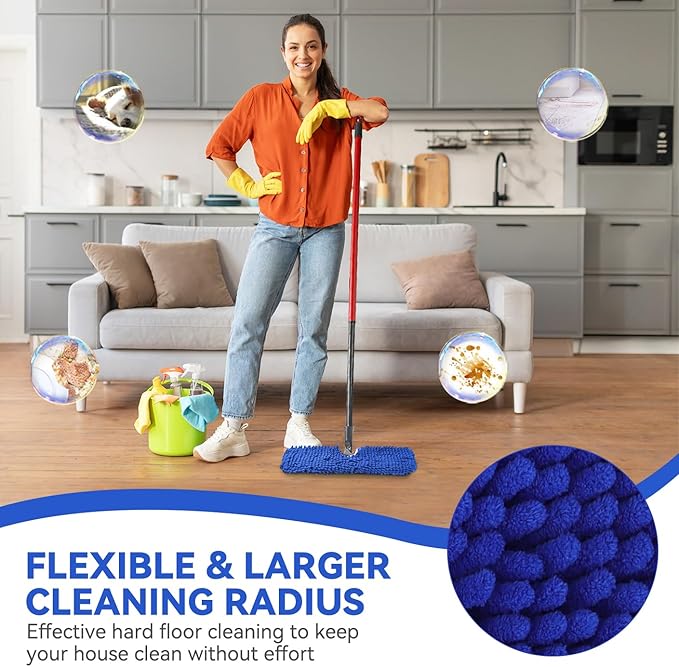 Mop Heads Replacements Compatible with Cedar Dual-Action Flip Mop - Chenille Double Sided Replace Pads for Dry/Wet Use - Washable Dust Mop Refills,3 Microfiber + 2 Chenille-Microfiber Double Sided