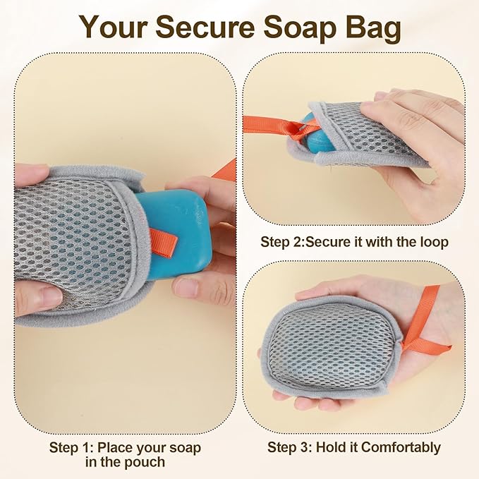 4 Pcs Mesh Soap Bag Soap Saver for Bar Soaps Double Layer Exfoliating Pouch with Drawstring Gentle Foaming Drying Better Than Soaps Holder for Shower Body Facial