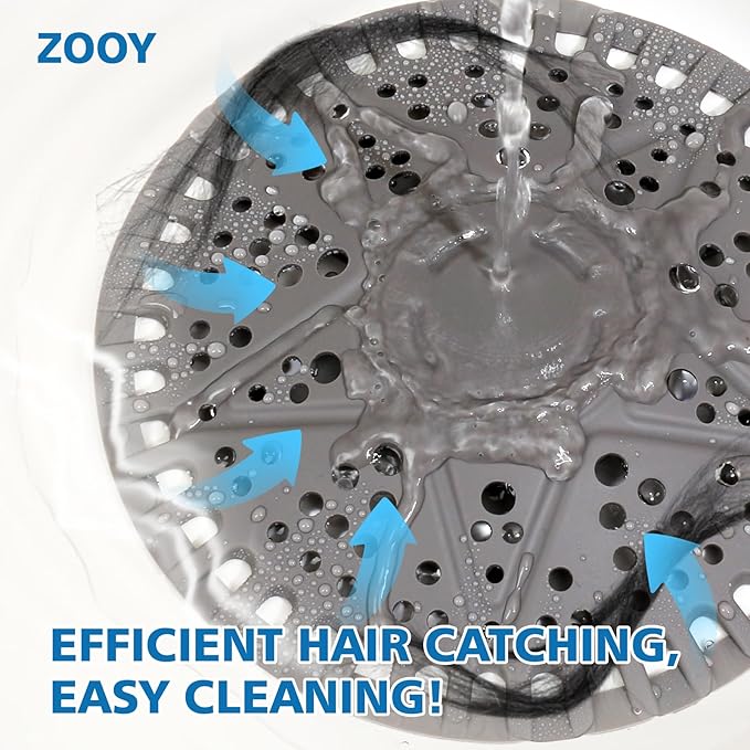 ZOOY Shower Drain Hair Catcher, 2 Pack 5.5 Inch Large Silicone Drain Cover, Rubber Hair Drain Catcher, Anti-Clog Hair Trap Strainer Protector for Shower, Bathroom, Bathtub, Tub Sink(New Gery)
