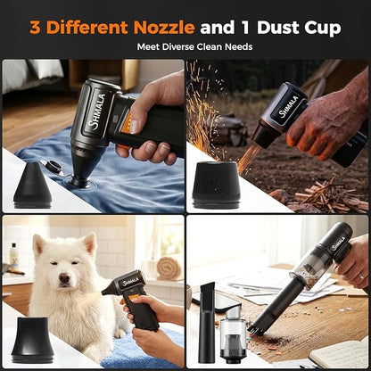 150000RPM 2-in-1 Electric Air Duster & Mini Vacuum, Cordless Compressed Air Blower with 4-Speed MAX Turbo, Type-C Fast Charging, 4 Nozzles for PC Keyboard Car Home Cleaning