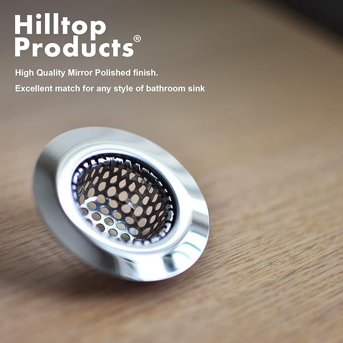 2 Pack - 2.125" Top / 1" Basket- Sink Strainer Bathroom, Utility, Slop, Laundry, RV and Lavatory Sink Drain Strainer Hair Catcher. 1/8" Holes. Stainless Steel