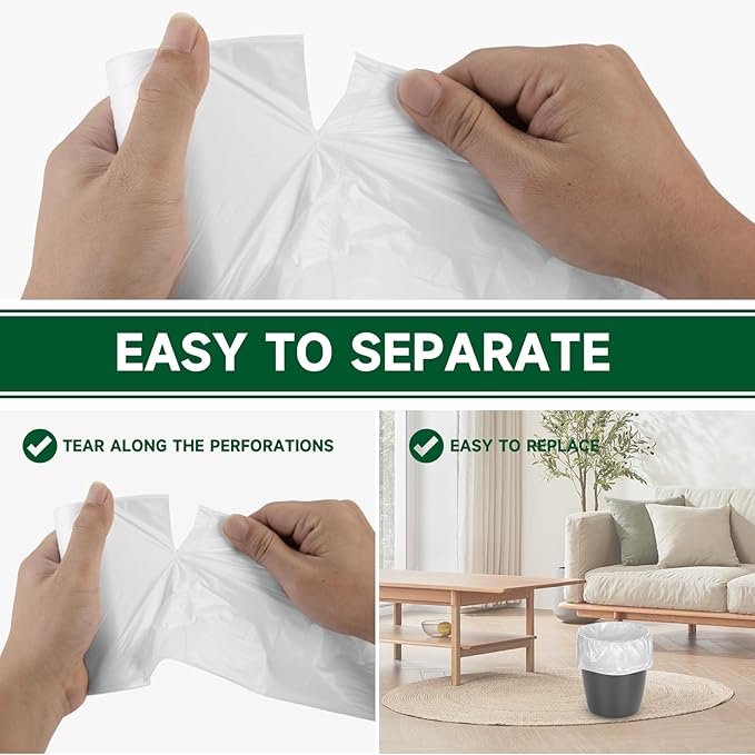 Biodegradable Small Trash Bags 4 Gallon, 105 Count Unscented Small Garbage Bags, Easy Tearing Bathroom trash bags for Bathroom Bedroom Office Kitchen, White