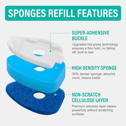 Dishwand with Refills, Dish Wand with Handle Replacement Sponge Heads, Non Scratch Soap Control Leak-Proof Dispenser Scrub,Heavy Duty Advanced Scrubber Brush Pads for Cleaning Dishes Sink Washing Tool