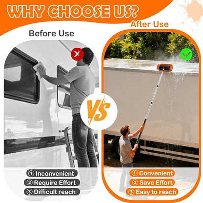 LAANPOLE 20FT Car Wash Brush with Long Handle, Car Cleaning Kit with Soft Bristle Wash Brush, Microfiber Cleaning Mop, Window Squeegee, Mitt, Wheel Brush for RV, Truck, Boat, House Siding
