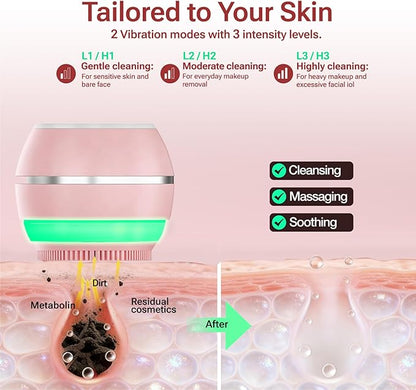 Electric Face Scrubber & Silicone Facial Cleansing Brush - Waterproof Sonic Face Brush Exfoliator with LED Screen, 3 Beauty Light Modes, Rechargeable Face Wash Brush for Deep Cleaning & Massage-Pink