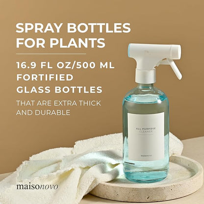 MAISONOVO Blue Glass Spray Bottles 16 Oz Pack of 2 - Blue Spray Bottle for Plants with Fortified Glass & Fine Mist - Ideal for Plant Care, Gardening, Misting, Seedlings & Indoor Plants - 16 Labels