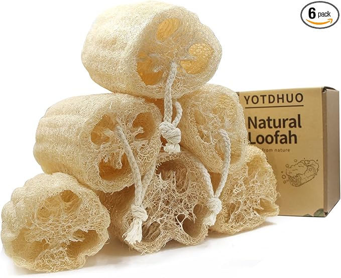 Natural loofah Sponges Exfoliating Body Scrubber(6" Family 6Pack),Real Luffa Unveil Your Skin's Natural Beauty
