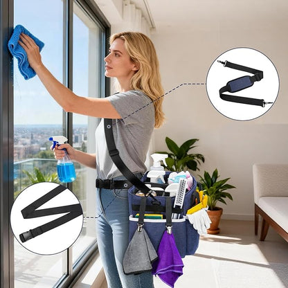 Ytonet Extra Large Cleaning Caddy Bag with 4 Foldable Dividers, Wearable Cleaning Caddy Organizer with Handle & Shoulder Strap & Waist Strap, Housekeeping Tote for Cleaners, Blue