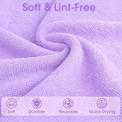 Microfiber Cleaning Cloth Roll - 100 Pack Tear Away Microfiber Paper Towels, Reusable, Washable, Scratch-Free, Kitchen Towels for Car, Home, Kitchen, Glass, Dishes (Light Purple)