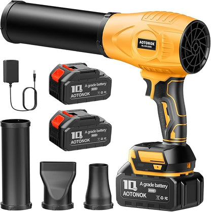 Leaf Blower Cordless, 21V Electric Handheld Leaf Blower with 2×2.0Ah Batteries & Fast Charger, Adjustable Speed, Powerful Airflow, Lightweight for Lawn Care/Yard/Leaves/Dust, Black Yellow