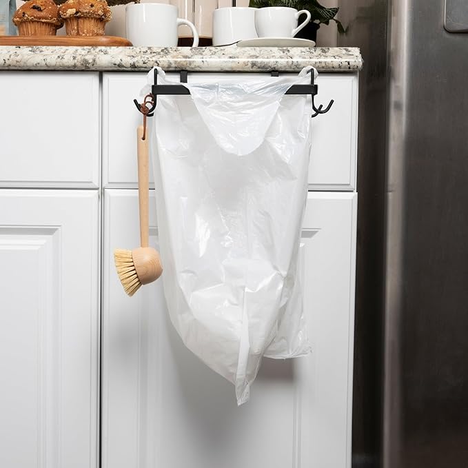 Household Essentials Metal Over the Door Trash Bag Holder, Black