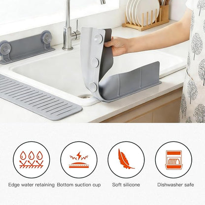 Kitchen Sink Splash Guard 23", Silicone Sink Protectors for Kitchen with High Anti-Spill Lip, Flexible Waterproof Edge Shield, Self-Draining, Easy Install & Wipe Clean, Gray