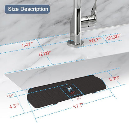 Faucet Guard - 90 Foldable Drain Mat for Kitchen & Bathroom with 2 Drain Ports (Black, 17.7"*5.66")