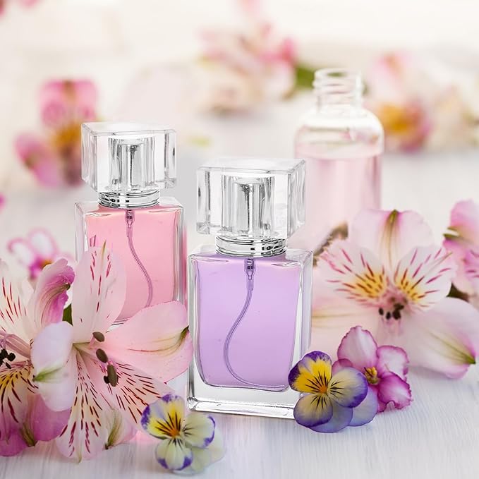 Foraineam 8 Pieces 30ml / 1 oz. Fine Mist Perfume Spray Bottles, Clear Glass Cosmetic Atomizer Bottle, Refillable Travel Perfume Bottles Empty Fragrance Essential Oil Container with Spray Applicator