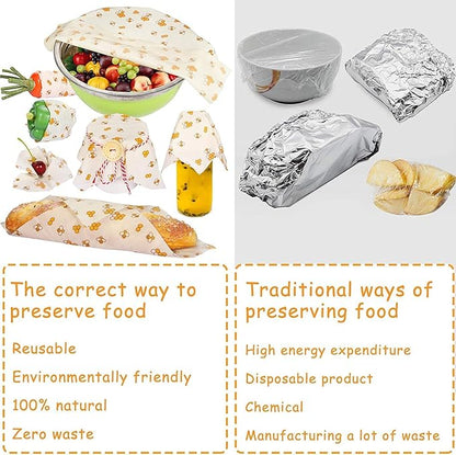 Beeswax Food Wrap (Set of 7) Sustainable Alternative to Aluminum Foil and Albal Paper - For Fruits, Vegetables, Bread, Cheese and Other Foods